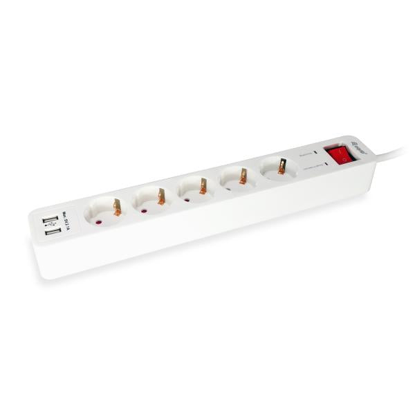 Uitrusting 245554, 5-voudige stekkerdoos met 2x USB, 5x AC-stopcontact(en) binnen, type F, 1,5 mm², 1,8 m