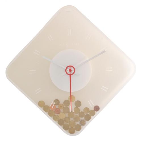 Nextime klok 3006 munten, 35x35 cm, wandmodel, transparant