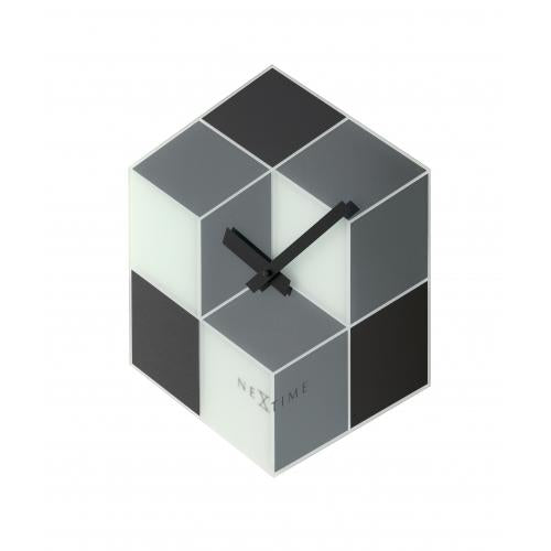 Nextime klok 8171 kubus, 43,5x37 cm, wand, zwart wit grijs