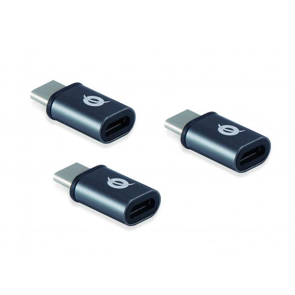 Conceptronic donn05g usb-c naar micro usb otg adapter 3-pack, usb 2.0 type-c micro, mannelijk vrouwelijk, zwart