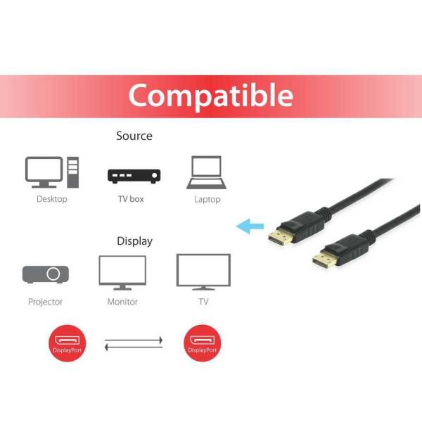 Equip 119253 displayportkabel, displayport 1.4, 8k 60hz en 4k 120hz, hdr, 3m, zwart