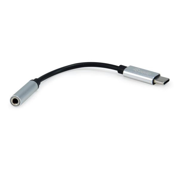 Equip 133474 USB-C naar 3,5 mm audio-DAC-adapter, USB-C, 3,5 mm, mannelijk vrouwelijk, 0,15 m, zwart, zilver