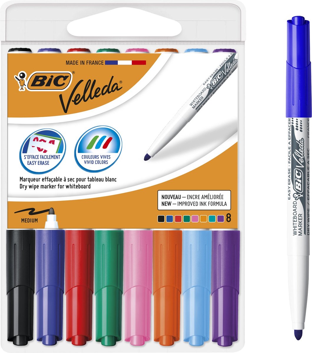 Bic velleda whiteboardmarkers, 8 stuks.