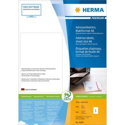 Herma premium adresetiketten, a6, 105 x 148 mm, wit, permanent hechtend