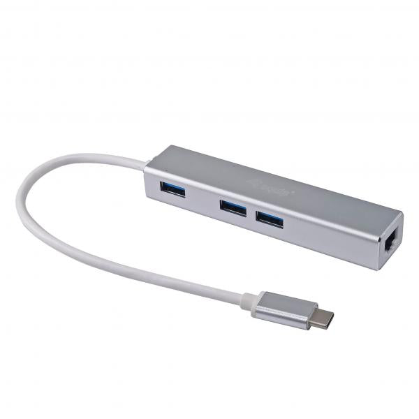 Rust 133481 USB-C naar 3-poorts USB 3.0-hub uit met een gigabit-adapter