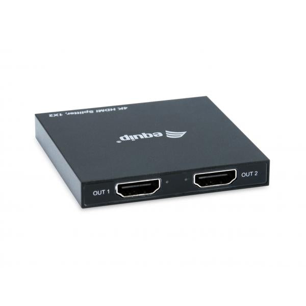Equip 332715 ultradunne 2-poorts HDMI-splitter, 3840 x 2160p, 4K Ultra HD, voeding via USB, zwart
