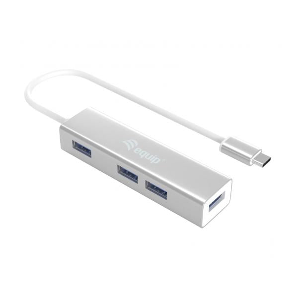 Equip 128958 USB-C naar 4-poorts USB 3.0 hubs, USB 3.2 gen 1 type-C, type-A, 5000 Mbit S, zilver