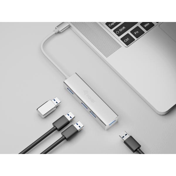 Equip 128958 USB-C naar 4-poorts USB 3.0 hubs, USB 3.2 gen 1 type-C, type-A, 5000 Mbit S, zilver