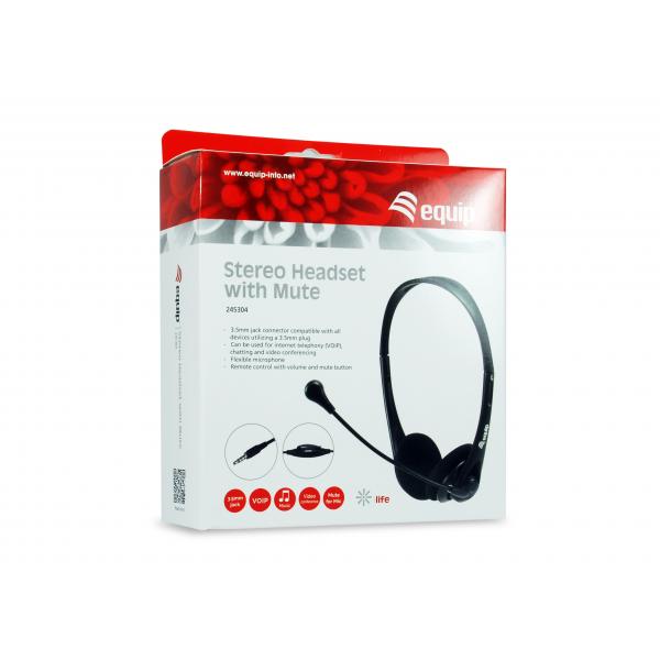 Equip 245304 stereoheadset met dempen, headset, hoofdband, kantoor callcenter, zwart, binaural, 1.8