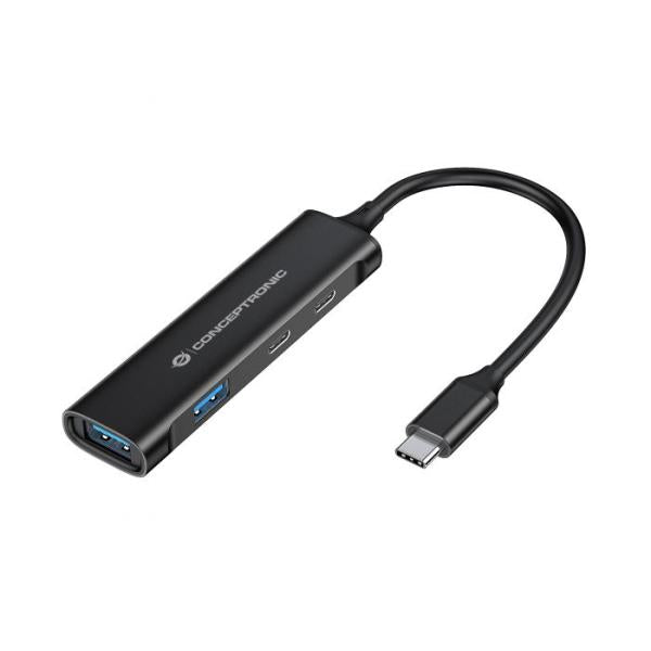 Conceptronic hubbies12b hubbies 4-poorts USB 3.0 hub, 2 USB-C 2 USB-A poorten, aluminium behuizing, USB-C