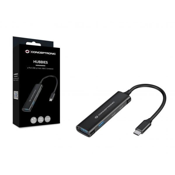 Conceptronic hubbies12b hubbies 4-poorts USB 3.0 hub, 2 USB-C 2 USB-A poorten, aluminium behuizing, USB-C