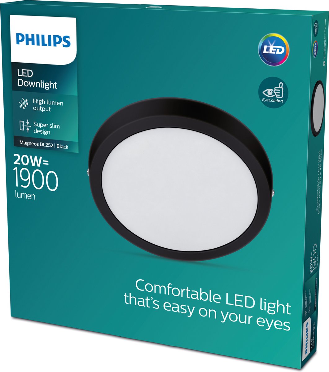 Philips led philips magneos plafondlamp - zwart - rond - groot