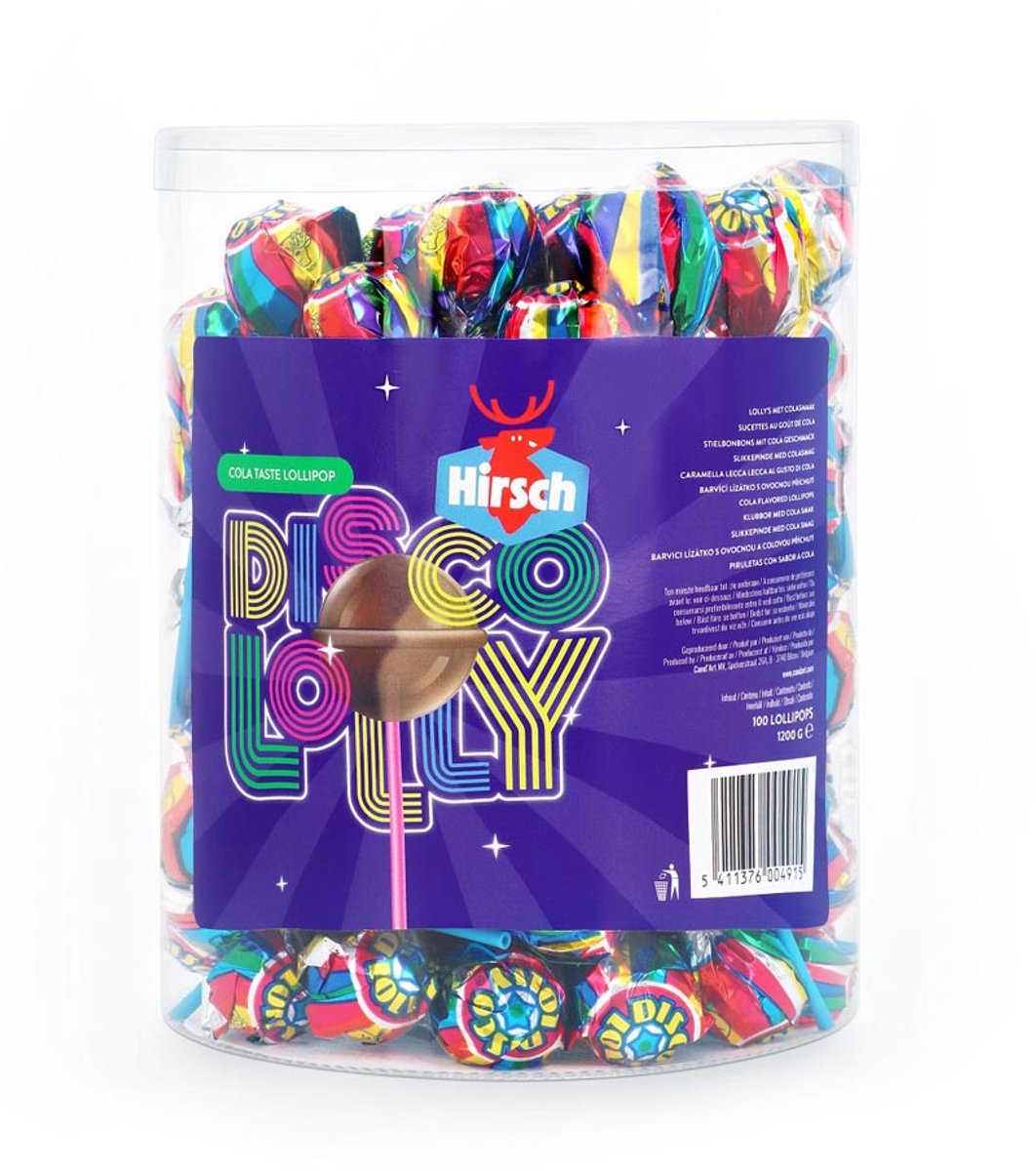Hirsch - disco lolly - 100x12 gram - cola smaak - lollie
