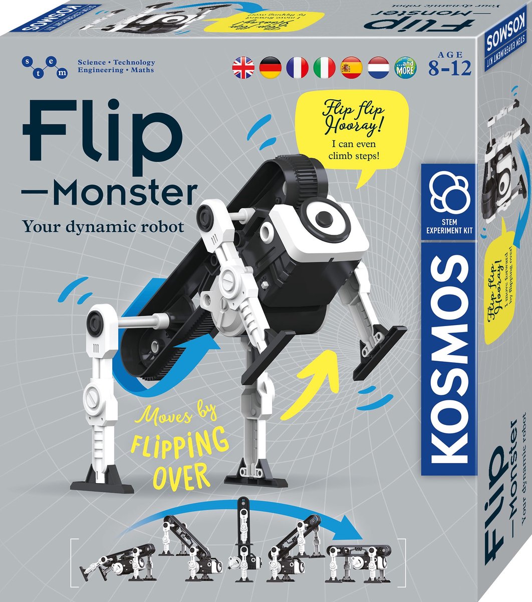 Kosmos flip monster – experimenteerset – bouw je eigen springende monsterrobot – werkt met tandwielen, veermechaniek en katapultwerking – flip monster
