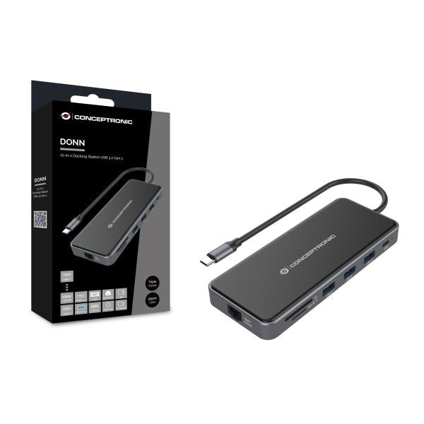 Conceptronic donn15g 12-in-1 dockingstation, usb 3.2 gen 1, type-c, 100 watt, hdmi, vga, (micro)sd