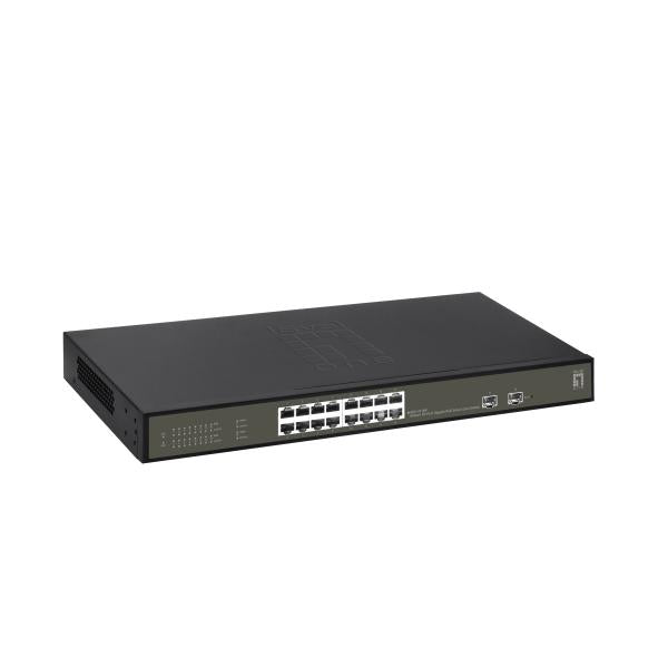 Levelone GES-2118p Hilbert 18-poorts gigabit POE Smart Lite beheerde L2-switch, 16x POE, 230W, 2x SFP