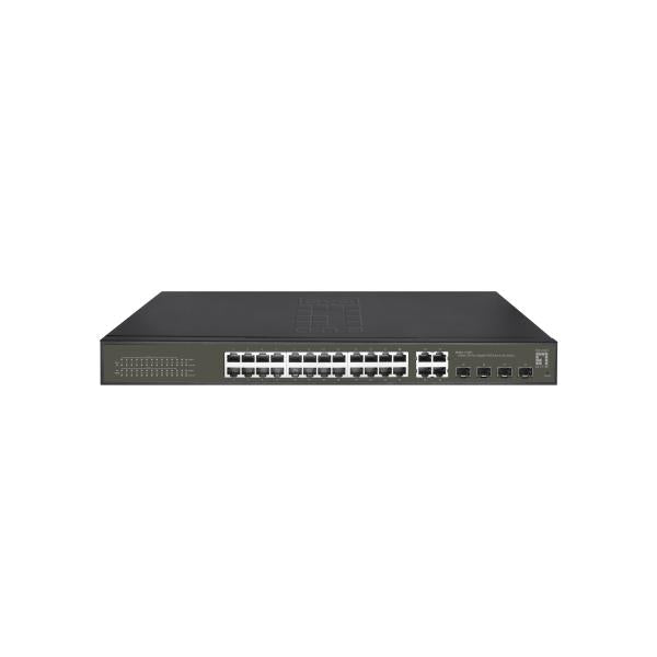 Levelone GES-2128p Hilbert 28-poorts gigabit POE Smart Lite beheerde switch, 24x POE, 380W, 4x SFP RJ45