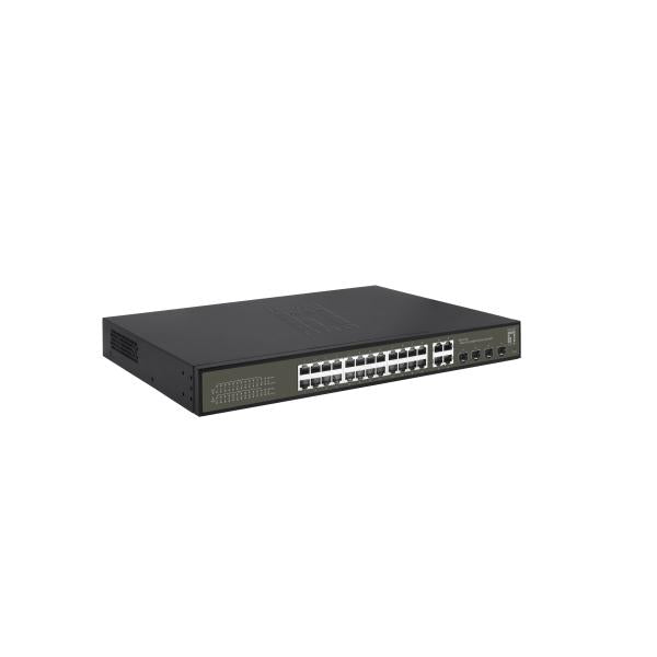 Levelone GES-2128p Hilbert 28-poorts gigabit POE Smart Lite beheerde switch, 24x POE, 380W, 4x SFP RJ45