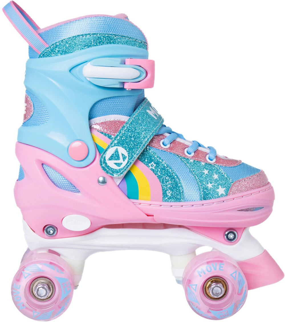 Move rolschaatsen - quad rainbow adjustable xs 26-29 - wit roze blauw - lichtgevende wielen - verstelbaar maat 26 tot 29