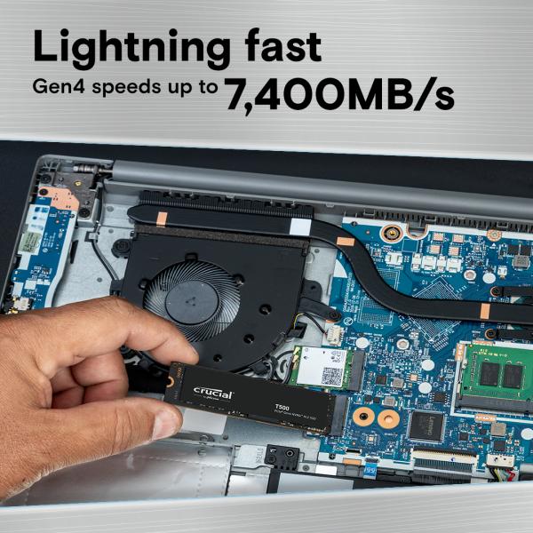 Crucial ct500t500ssd8 t500 ssd, 500 gb, m.2 2280, pcie 4.0 nvme, 7300 6800 mb s, geen hs