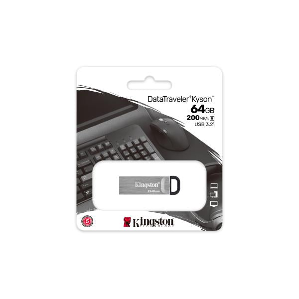 Kingston dtkn 64gb datatraveler kyson, 64 gb, usb 3.2, 200 60 mb s, zonder dop, zilver