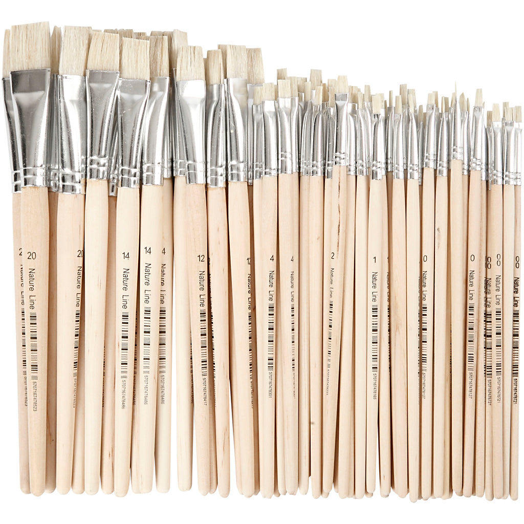 Nature line kwasten, afm 00+0+1+2+4+12+14+20, l: 18-22 cm, b: 3-20 mm, plat, 68 stuk 1 doos
