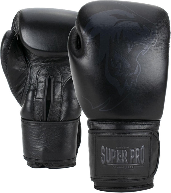 Super pro combat gear legend lederen (kick)bokshandschoenen zwart 16oz