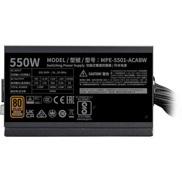 Coolermaster mpe-5501-acabw-3beu mwe bronze v3 voeding, atx, 550w, stille hdb ventilator