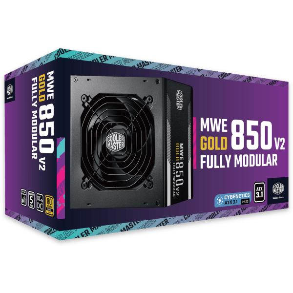 Coolermaster mpe-8501-afaag-3eeu mwe gold 850 v2 atx3.1 zwart, 850w, 90% @typ, 120mm, 4x pcie 6+2