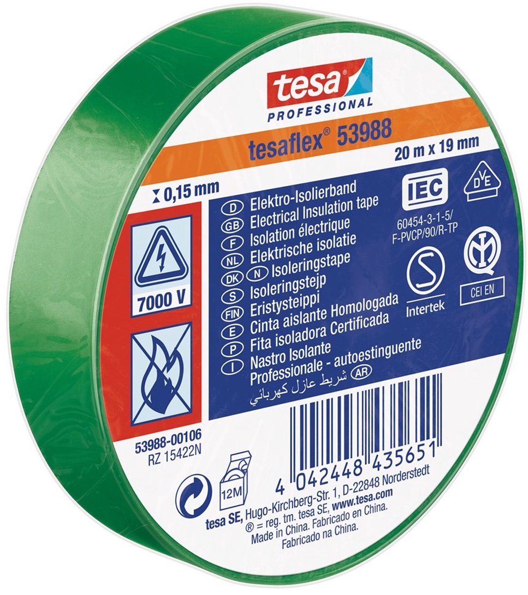 Tesa professional tesa isolatietape 19mm - 20 meter - groen