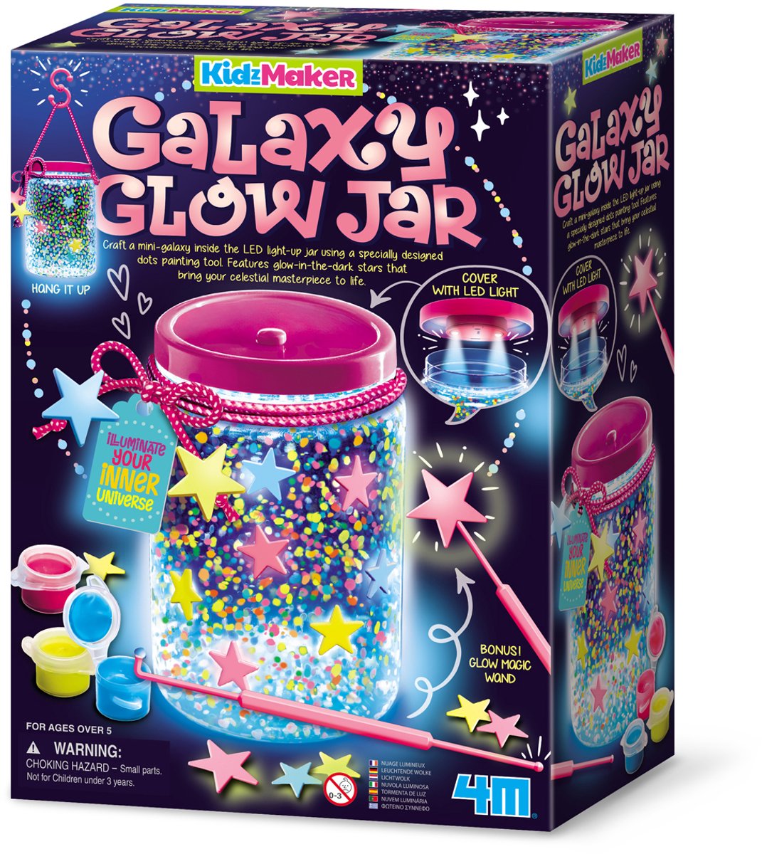 4m knutselen - maak je galaxy gloeilantaarn - led - glow in the dark verf - sterren - kidzmaker - 5+