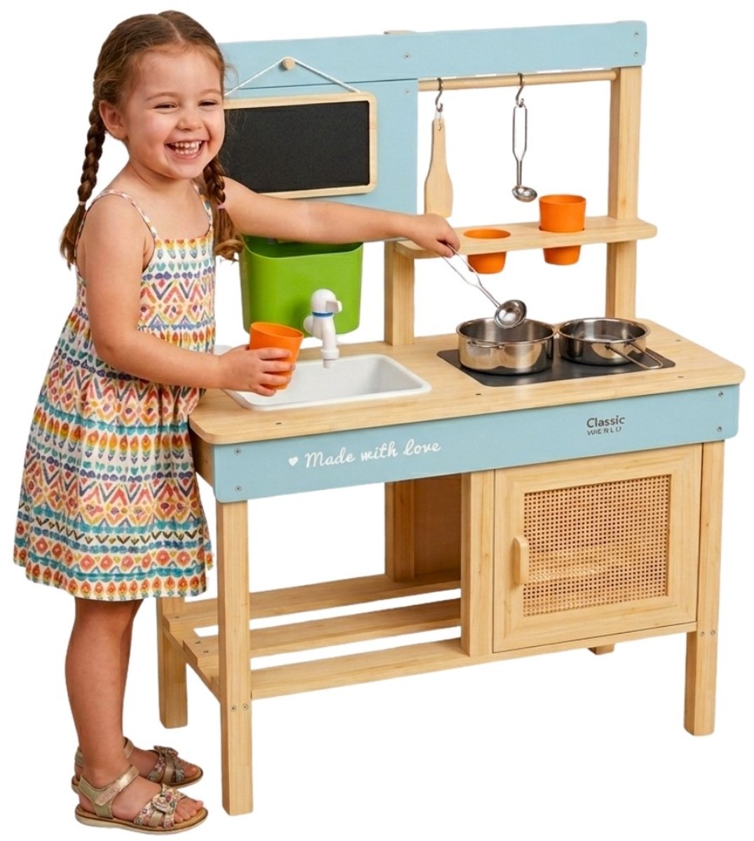 Klassieke wereld houten buitenspeelkeuken met accessoires, 7dlg.