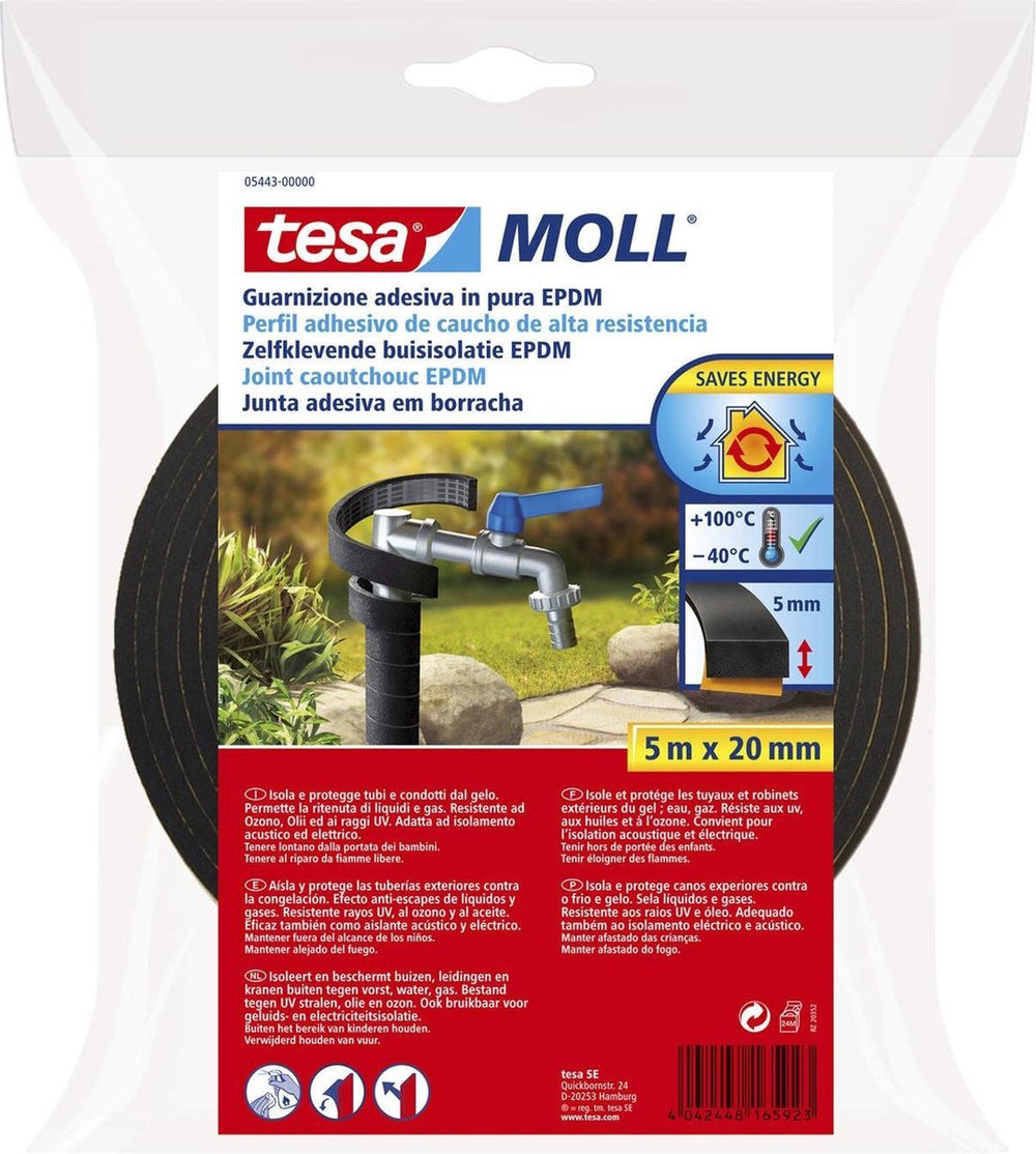 Tesa - moll - 05443 - buisisolatie - 20mmx5m - zwart