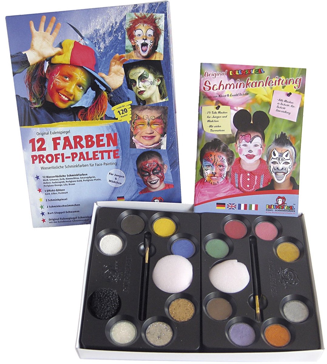 Eulenspiegel schminkset 12 kleuren 21-delig