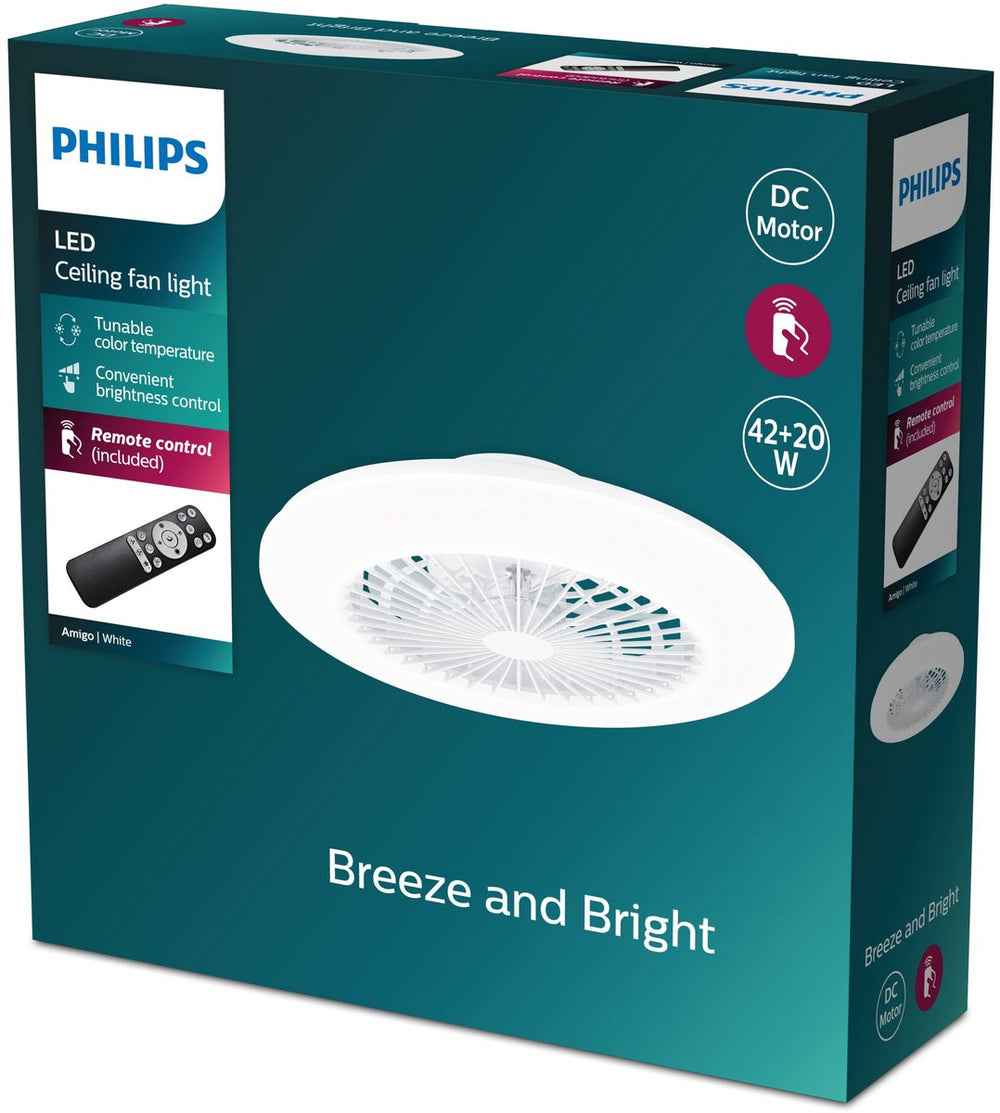 Philips led philips amigo ventilator - energiezuinige led verlichting - plafondlamp - instelbare kleurtemperatuur - 48,5 cm diameter -afstandsbediening - wit met glinstereffect