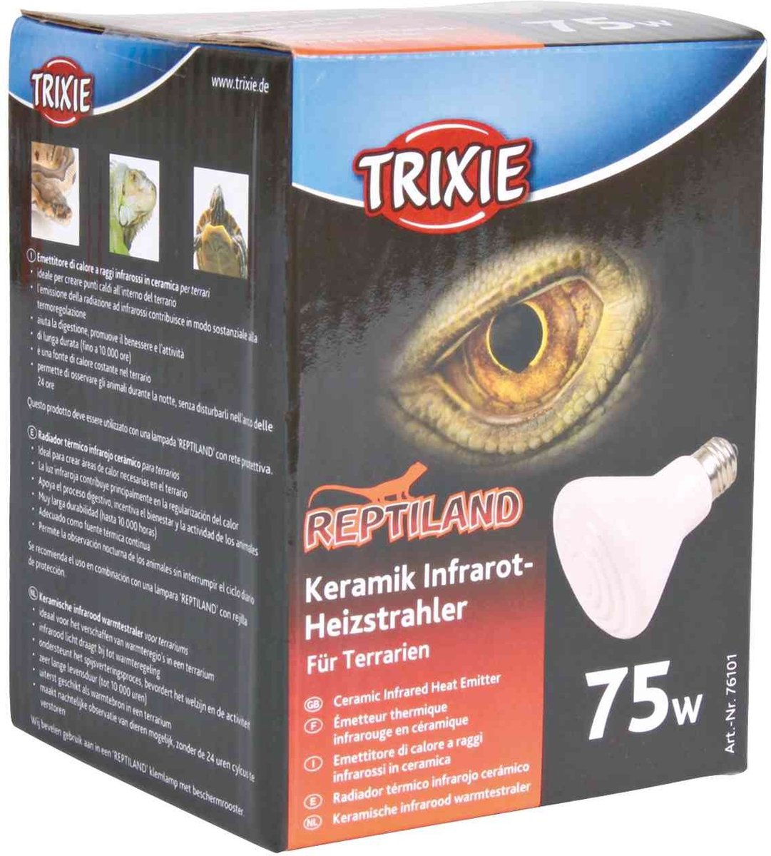 Trixie keramische warmtestraler - infrarood 75 watt - 7.5x7.5x10 cm, geschikt voor reptielen en amfibieën
