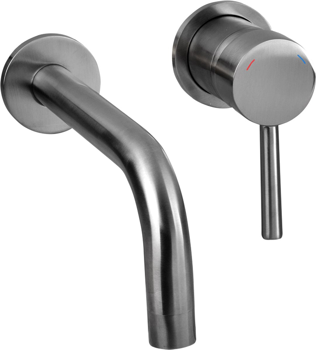 Differnz muurkraan gun metal - inbouw wastafelkraan - mengkraan koud en warm - hendel rechts