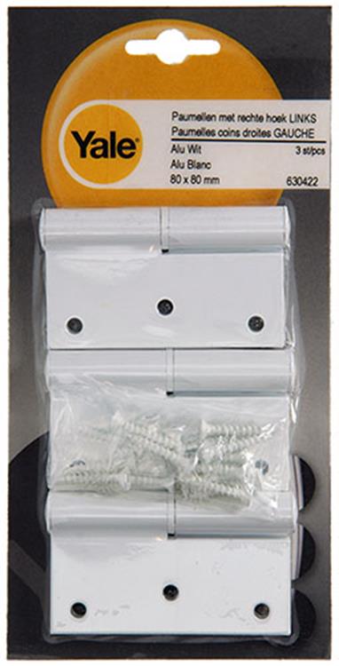 Yale 1019159 - 3 paumellen alu wit rechte hoek links 80x80mm | 5 stuks