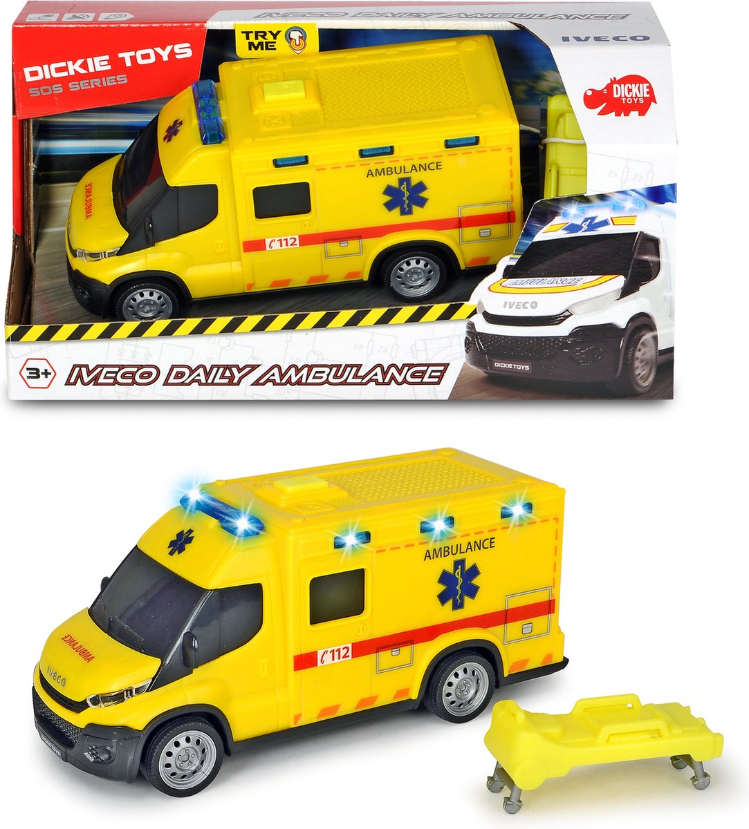 Dickie toys sos - ambulance iveco - belgische versie - 18 cm - licht geluid