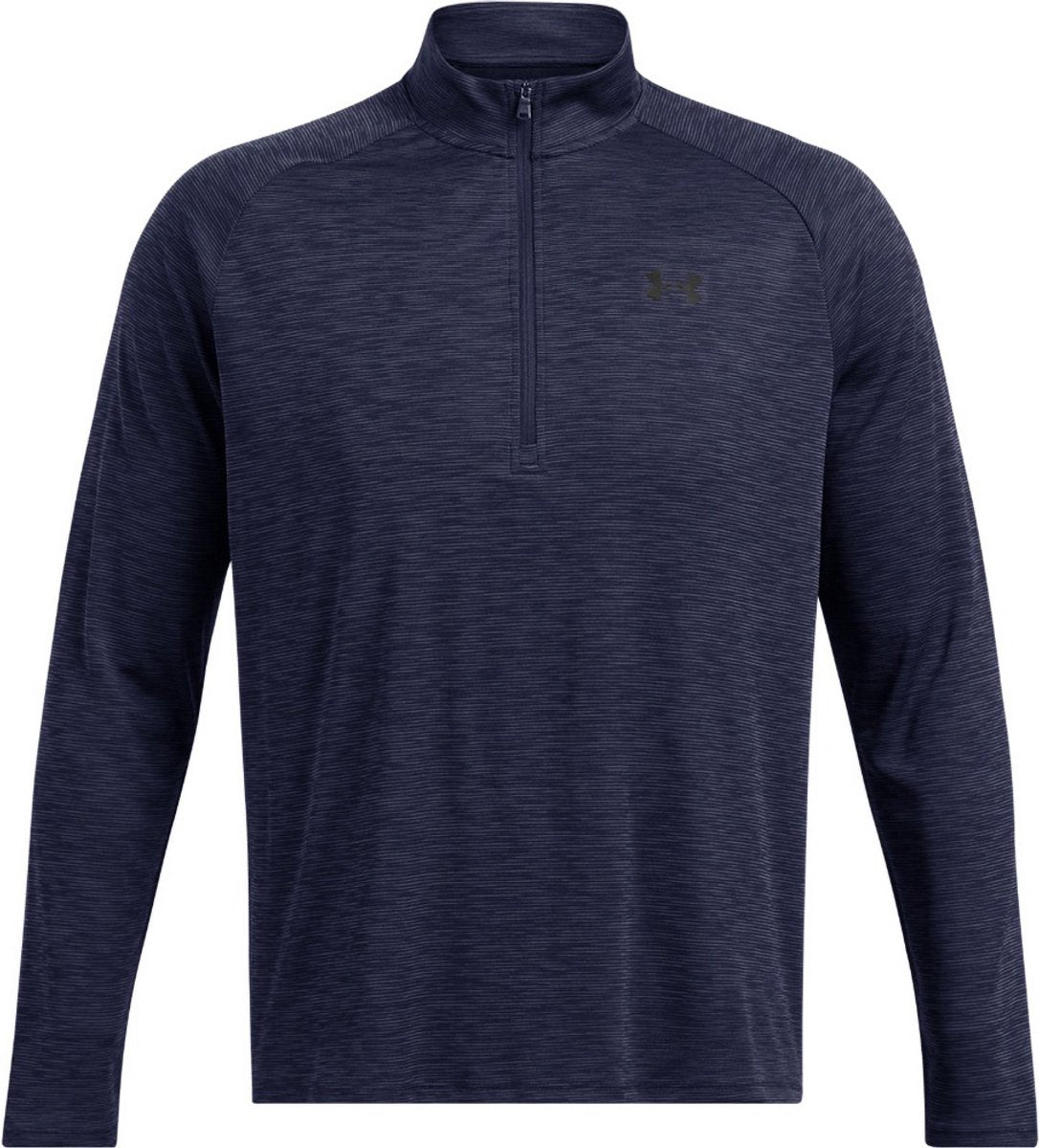 Under armour ua tech textured 1-2 zip-blu heren sportshirt - midnight navy - zwart