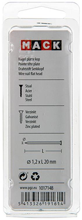 Mack 1017148 - nagel platte kop staal verzinkt 100 gr 1,2 x 20 mm | 5 stuks