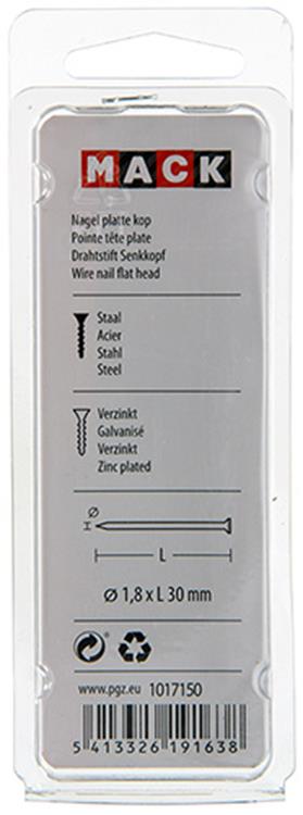 Mack 1017150 - nagel platte kop staal verzinkt 100 gr 1,8 x 30 mm | 5 stuks