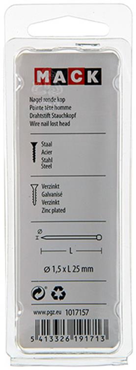 Mack 1017157 - nagel ronde kop staal verzinkt100 gr 1,5 x 25 mm | 5 stuks