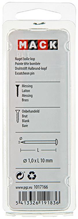 Mack 1017166 - nagel bolle kop messing 20 gr 1,0 x 10 mm | 10 stuks