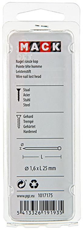 Mack 1017175 - nagel ronde kop staal gehard 45 gr 1,6 x 25 mm | 10 stuks