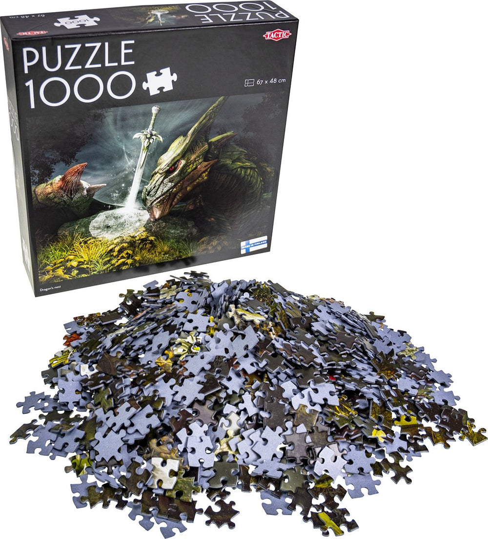 Tactic dragon’s nest – puzzel – 1000 stukjes – epische fantasy met draken – mystiek zwaard in het woud – hoogwaardige scandinavische kwaliteit