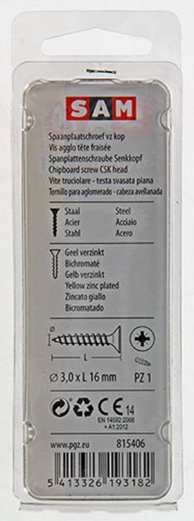 Mack 1017216 - spaanplaatschroef vz kop geelverz.50 st 3,0 x 16 mm | 10 stuks