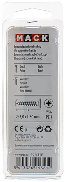 Mack 1017219 - spaanplaatschroef vz kop geelverz.35 st 3,0 x 30 mm | 10 stuks
