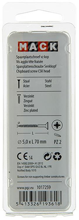 Mack 1017259 - spaanplaatschroef vz kop geelverz. 7 st 5,0 x 70 mm | 10 stuks