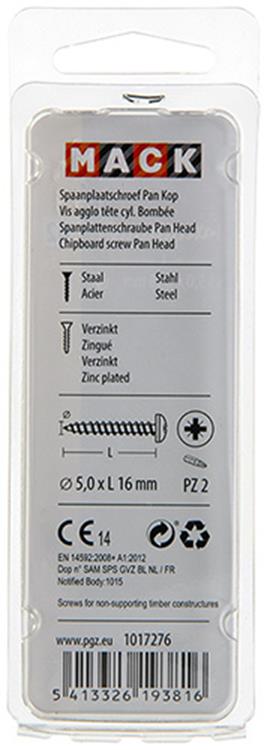 Mack 1017276 - spaanplaatschroef cylkop geelverz.25 st 5,0 x 16 mm | 10 stuks